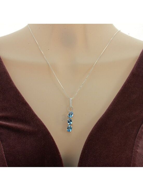 Jewelry - Elegant 3 stone Genuine Blue Topaz Pendant Necklace in Sterling Silver